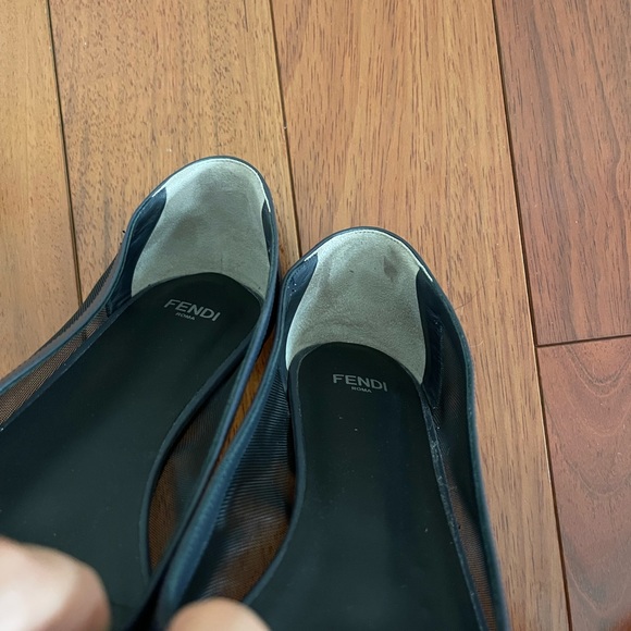 Authentic Fendi Zucca Mesh Colibrì Leather-Trimmed Flats Navy 39.5 - Picture 7 of 11